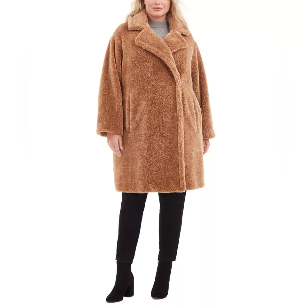Michael Kors Women's Faux-Fur Tan Teddy Coat Plus Size 2X - Picture 2 of 9